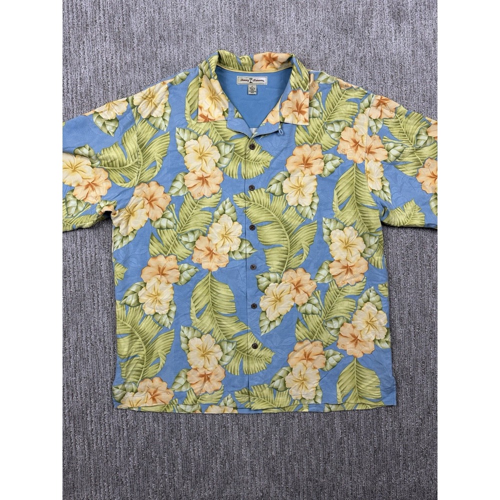 Tommy Bahama Silk‎ Hawaiian Camp Shirt Mens XL Floral Orchid Loop Collar